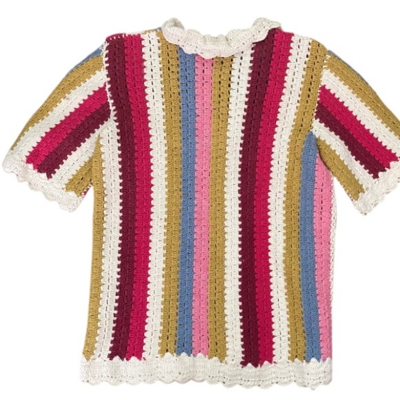 Steele the Label Kai Crochet Polo Top Button Front Striped Boho Australia - Picture 6 of 15